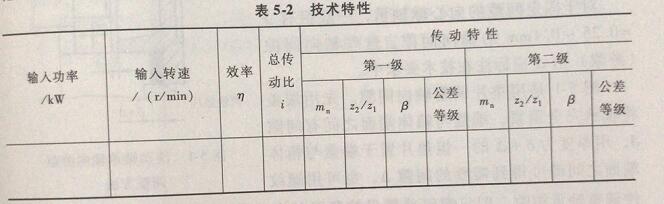  两级圆柱斜齿轮减速器技术特性示范见表5-2